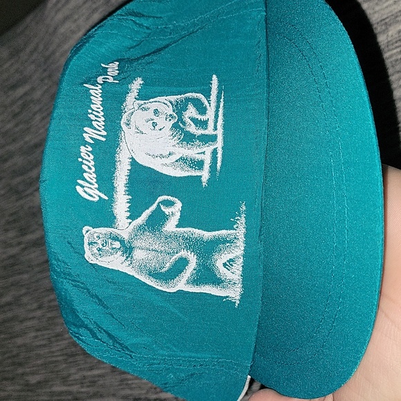 triangle Headwear Other - VTG 80s 90s Kids Glacier National Park Grizzly Bear Teal Snapback Cap